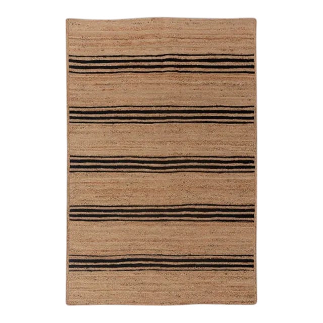 Rectangle Black Stripe Pattern Jute Rug, Boho Jute Rug 5x8 Ft. For Sale