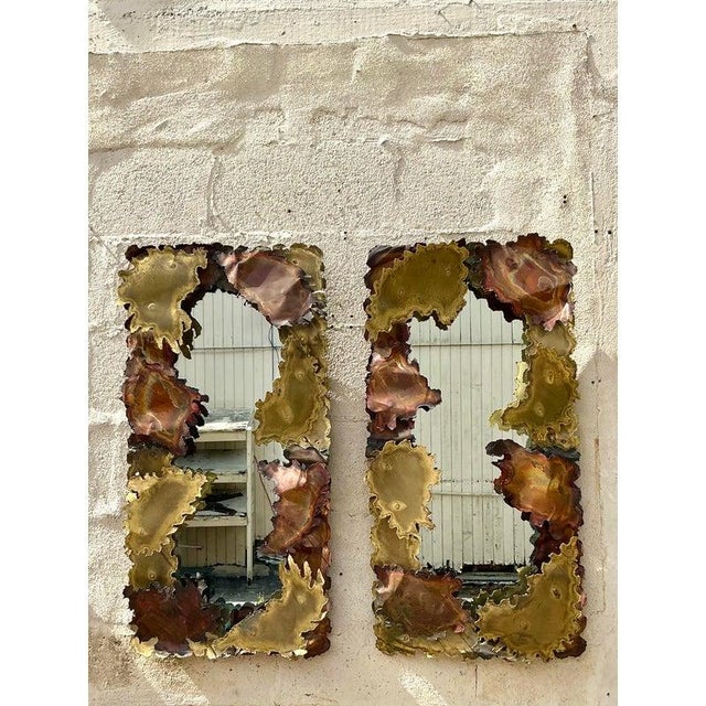 Tom Greene Vintage Mid-Century Modern Brutalist Torch Cut Abstract Mirror After Tom Greene For Sale - Image 4 of 10