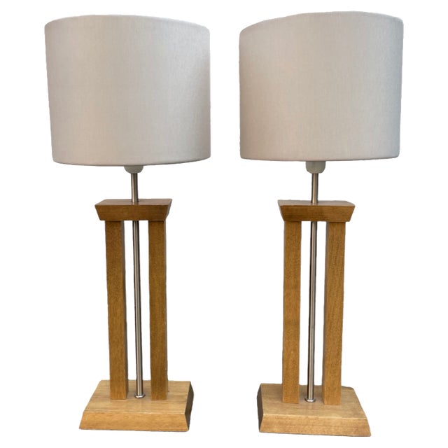 Mid-Century Modern Lamps in Wood, 1970s, Set of 2 For Sale