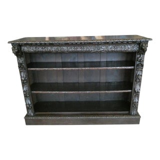 Antique Victorian Carved Country Oak Bookcase with Lion Heads, 1850 For Sale