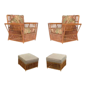 Presidents Stick Reed Rattan Nantucket Lounge Armchairs and Ottomans - 4 Pieces