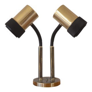 Mid Century Brass Double Gooseneck Lamp For Sale