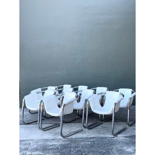Vintage Boho Vecta “Zermatt” Leather Sling Dining Chairs - Set of 10 For Sale In West Palm - Image 6 of 14