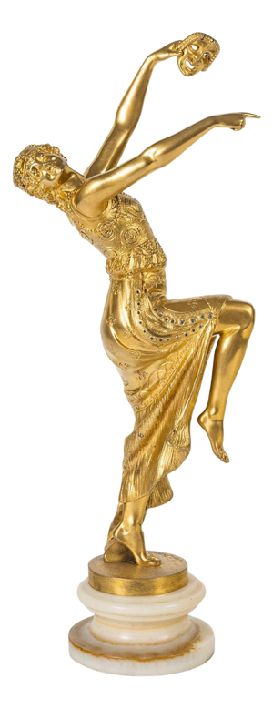 Art Nouveau Gilt Bronze Sculpture in Onyx Base attributed to Joe Descomps, 1900s