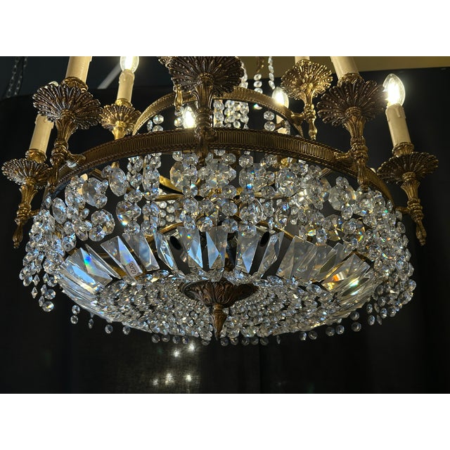 Empire Style 15-Arm Chandelier in Gilt Bronze and Crystal, 1970s For Sale - Image 6 of 8
