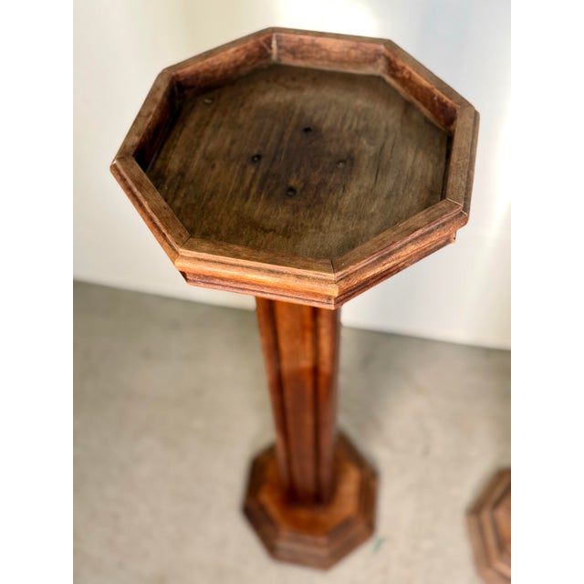 Early 20th Century Pair Antique French Tall Carved Oak Plant Stands For Sale - Image 5 of 11