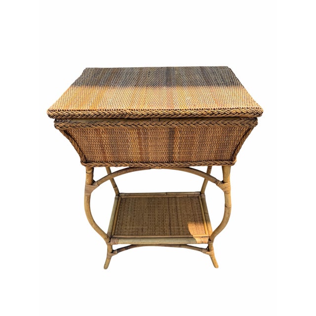 Brown 20th Century Boho Chic Rattan Table With Storage Compartment For Sale - Image 8 of 8