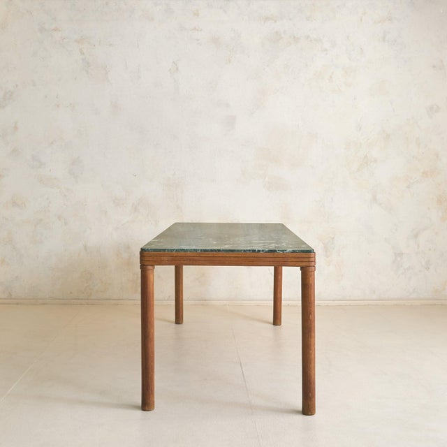 Italian Oak Dining Table with Green Marble Top, 1970s For Sale - Image 10 of 11