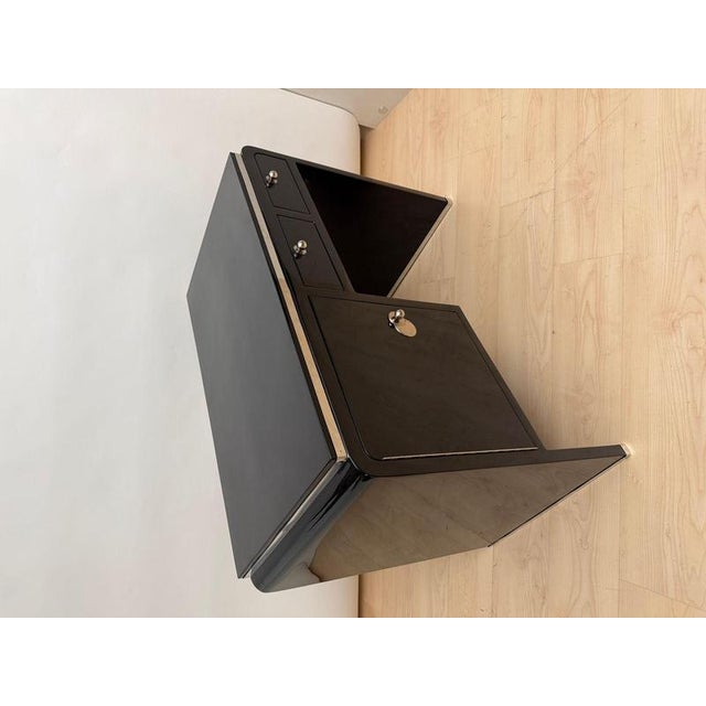 Small Art Deco Desk in Black Lacquer, Nickel, and Bird's Eye Maple, France, 1930s For Sale - Image 12 of 18