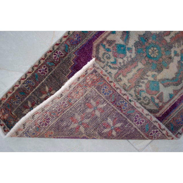 Hand Knotted Small Oushak Rug Faded Mini Rug Mat - 1'8" X 3'6" For Sale - Image 9 of 14
