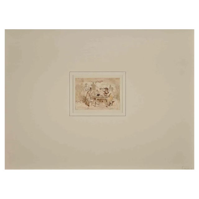 Auguste Andrieux, The Dinner, Ink & Watercolor, 1848 For Sale