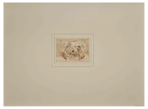 Auguste Andrieux, The Dinner, Ink & Watercolor, 1848