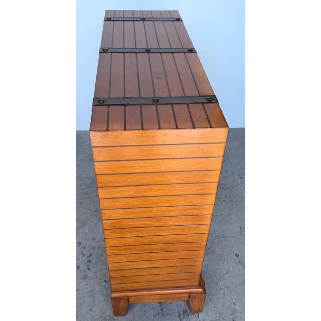 French Moderne Style Leather-Strapped Six-Drawer Chest Manner of Jacques Adnet For Sale - Image 14 of 14