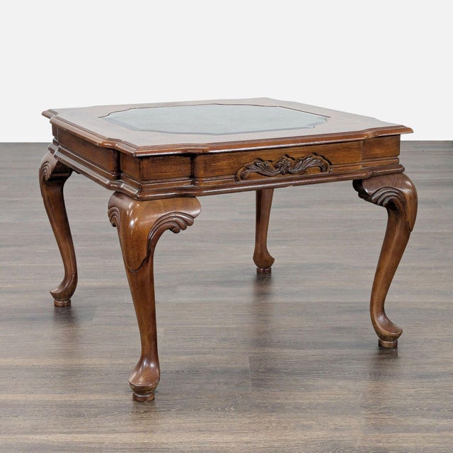Traditional Cherrywood End Table With Cabriole Legs and Glass Insert For Sale - Image 3 of 6