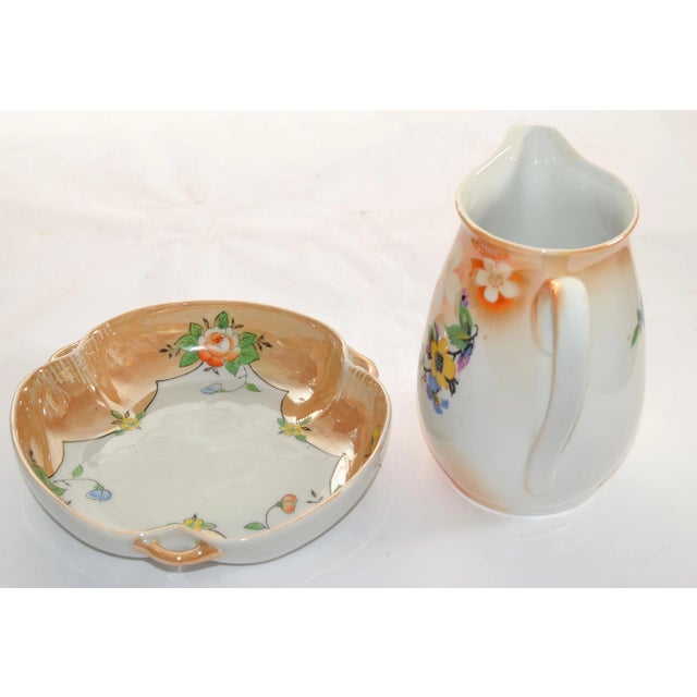 Japanese Early 20th Century Japanese Moriage Bowl Handles Bavaria Porcelain Pitchers- 2 Pieces For Sale - Image 3 of 12