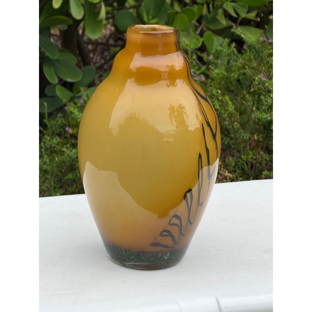 Vintage Romanian 12.5” Amber Art Glass Vase by Mihai Topescu For Sale In Naples, FL - Image 6 of 12