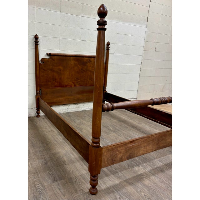 Early 20th Century Antique Full Size American Empire Style Burl Grain Four Poster Bed For Sale - Image 5 of 11