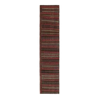1950s Vintage Persian Kilim Runner in Aubergine With Red Stripes by Rug & Kilim For Sale