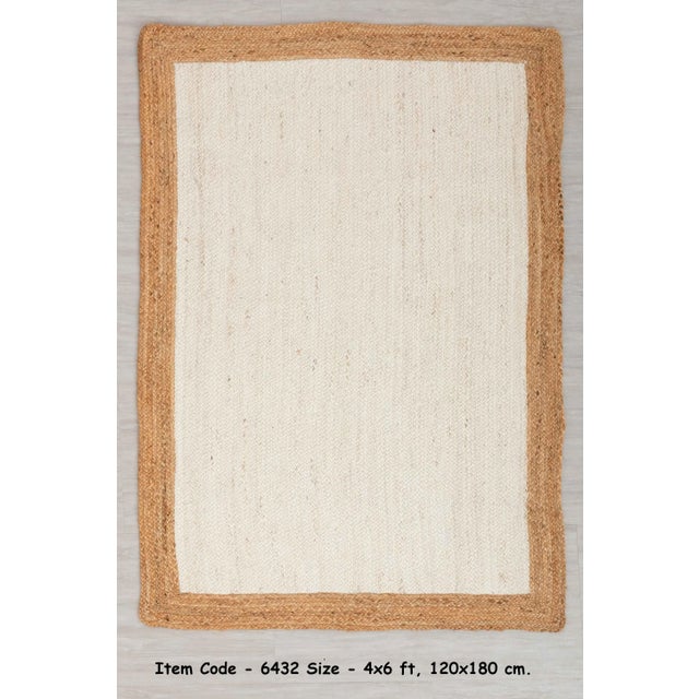 Natural Gold With White Jute Handwoven Boho Area Rug 4x6 Ft. For Sale - Image 11 of 13