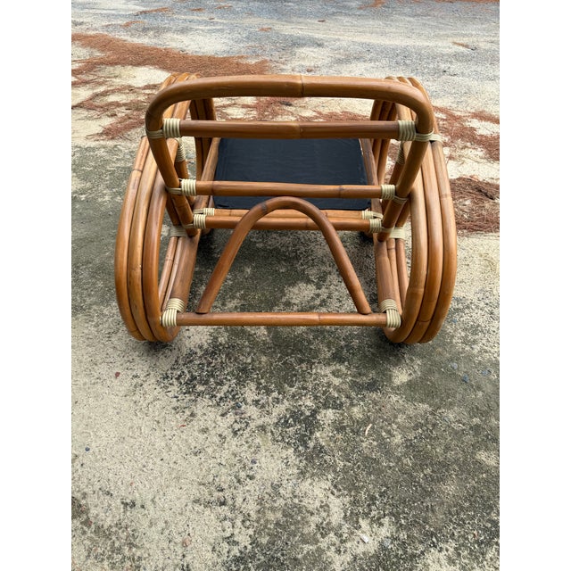 Mid Century Paul Frankl Style Bent Bamboo Rattan Three Strand Pretzel Lounge Chair v Front Design For Sale - Image 11 of 12