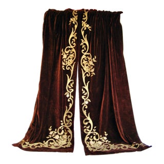 Pair of Napoleon III Velour Applique Curtains -Drapes Tapestry, Circa 1840 For Sale