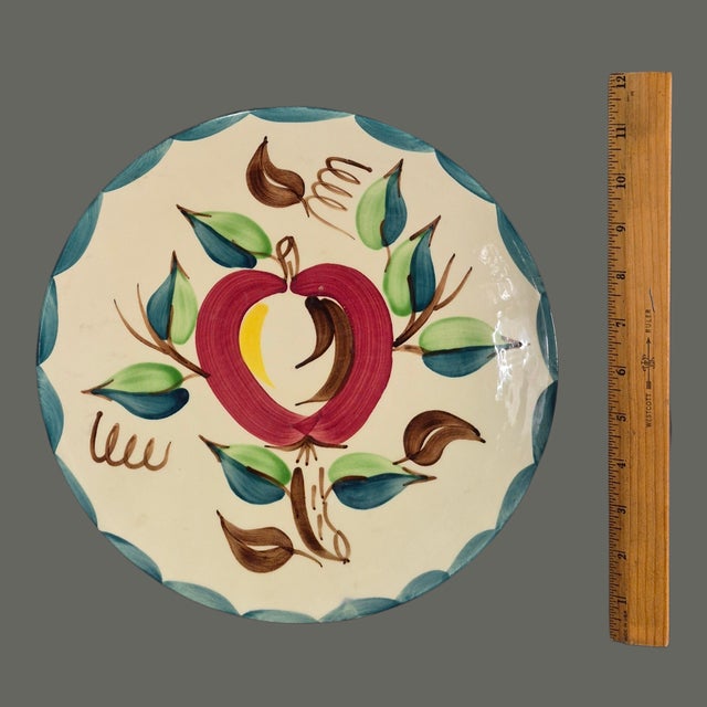 Red Vintage Purinton Slip Ware Apple Pattern 12'' Platter For Sale - Image 8 of 10