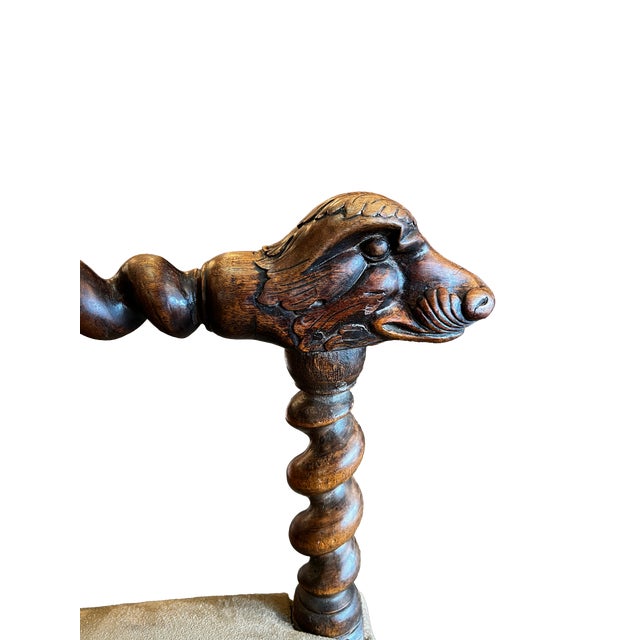 19th Century 19th Century French Louis XIII Style Barley Twist Armchair With Dog Terminals For Sale - Image 5 of 9
