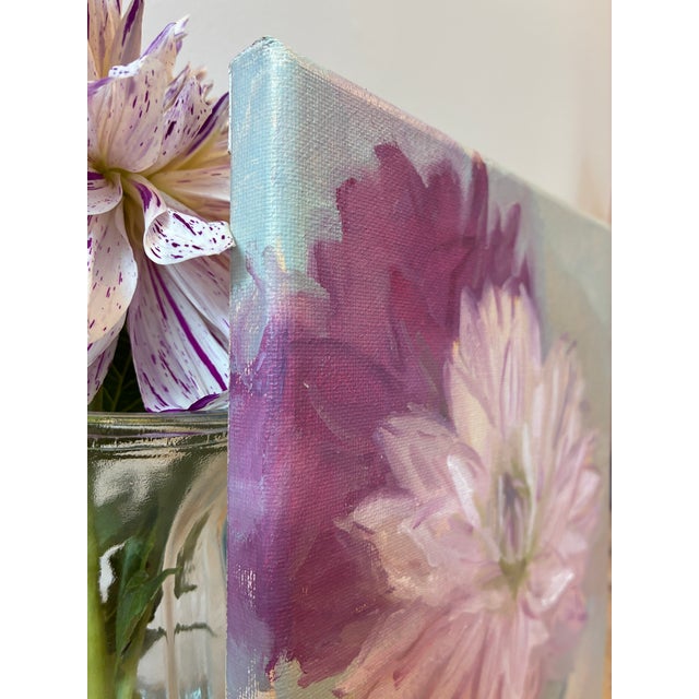 Michelle Farro Original Oil Painted "Striped Dahlia" by Michelle Farro For Sale - Image 4 of 6