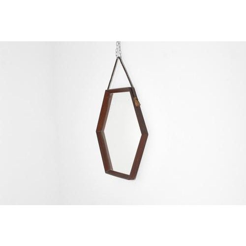 Mid-Century Hexagonal Teak Wall Mirror with Rope in the style of D. Cavalli, Italy, 1960s For Sale - Image 3 of 11