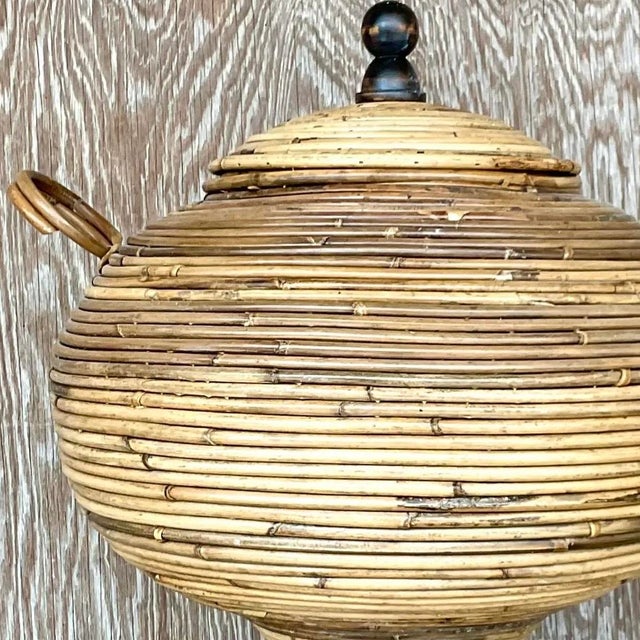 Vintage Coastal Pencil Reed Lidded Urn For Sale - Image 10 of 12