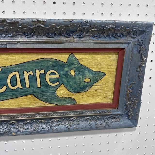 Blue 1970s Vintage Painted French Cat Folk Art Sign For Sale - Image 8 of 10