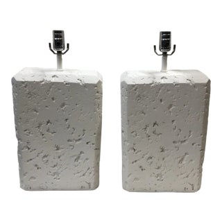 1980s Geometric Faux Stone Lamps - a Pair For Sale