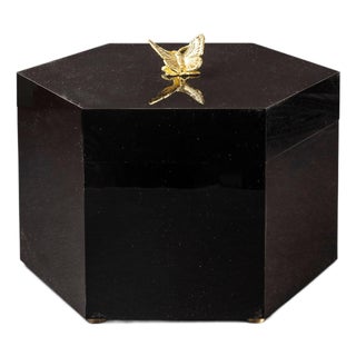 Venetian Hex Box Oynx with Butterfly For Sale