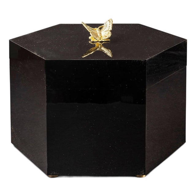 Venetian Hex Box Oynx with Butterfly For Sale