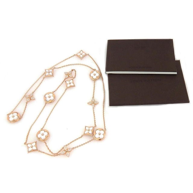 Louis Vuitton Mid 20th Century Louis Vuitton 18k Pink Gold Color Blossom Star Sun MOP Diamond Necklace Cert For Sale - Image 4 of 7