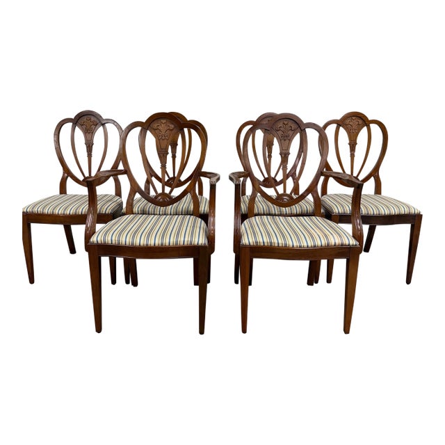 Vintage Hepplewhite or Georgian Style Shield Back Dining Chairs - Set of 6 For Sale