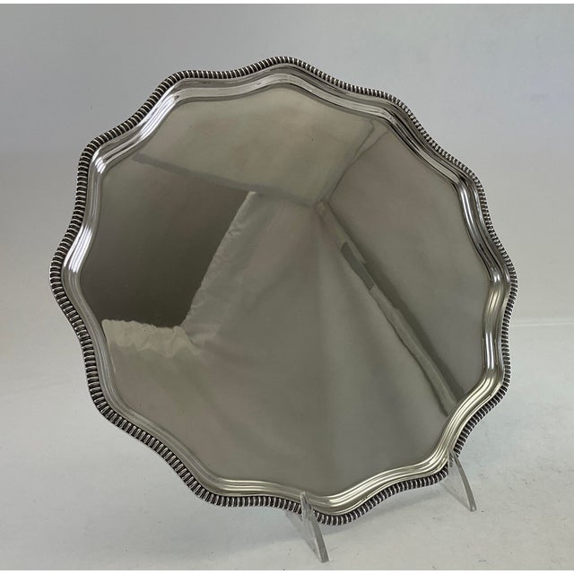 Metal Silver Scalloped Edge Salver , Gadroon Mount 10 In. For Sale - Image 7 of 8