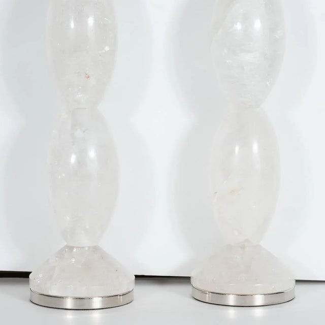 Mid-Century Modern Hand-Cut and Polished Stacked Rock Crystal Table Lamps - a Pair For Sale - Image 3 of 11