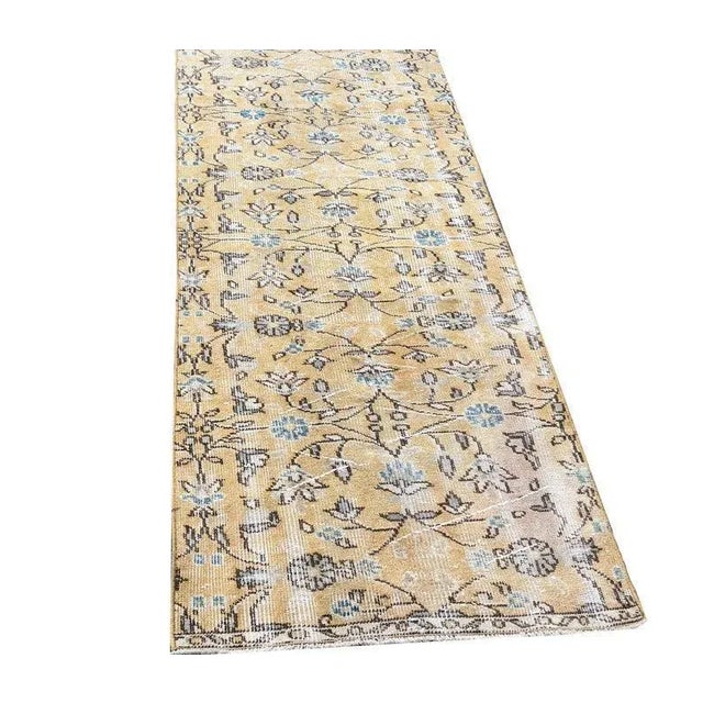 Faded oushak rug, modern runner rug, turkish runner, handmade vintage runner rug, bohemian hallway rug antique floral...