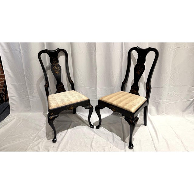 Chinoiserie 1980s Set of Six Chinoiserie Queen Anne Style Dining Chairs – Attributed to Drexel For Sale - Image 3 of 11