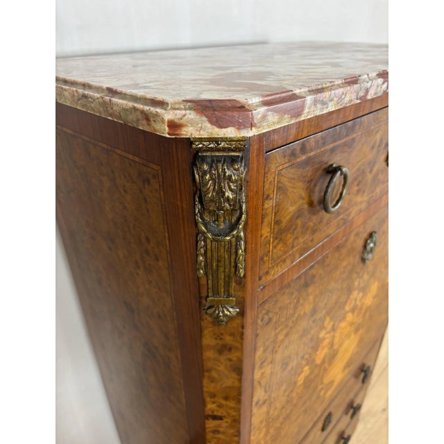 French Louis XVI Style Burl Wood Secretary Chest with Marble Top, 1930s For Sale - Image 10 of 16