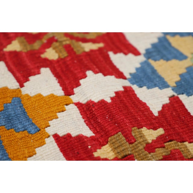 Textile 1970s Southwestern Style Geometric Design Handmade Red Oushak Accent Kilim Rug For Sale - Image 7 of 11