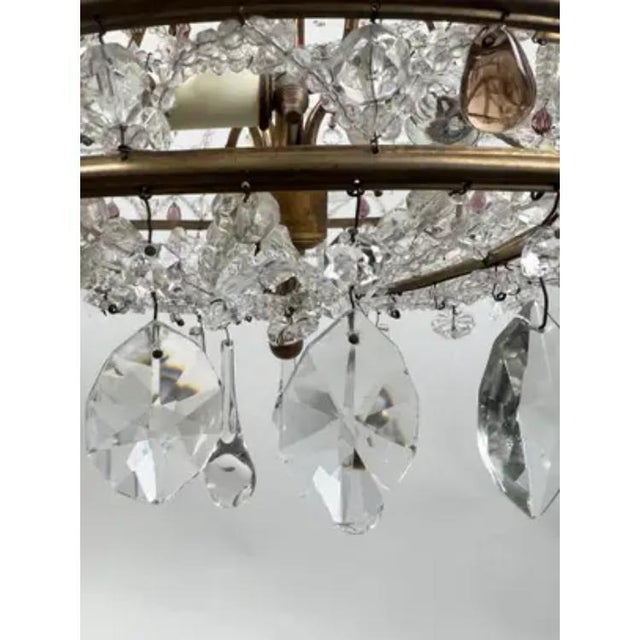 1950s Vintage French Empire Style Gilt Bronze & Tiered Crystal & Beads Chandelier For Sale - Image 5 of 14
