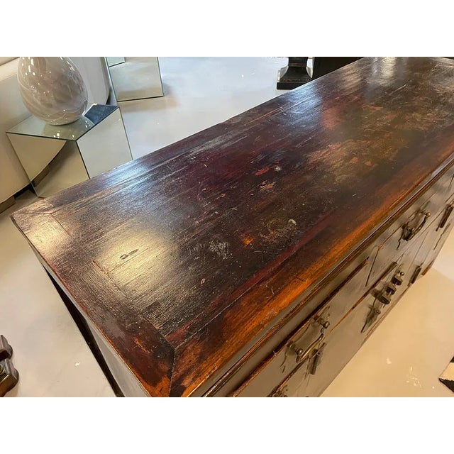 Paint Antique Asian Black Lacquer Drawers Sideboard Buffet Credenza For Sale - Image 7 of 8