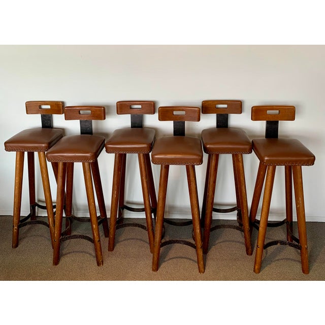 Vintage Brutalist Bar Stools, Set of 6 For Sale - Image 6 of 6