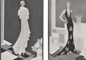 1930 Pair- Art Deco Fashion Prints, Matted