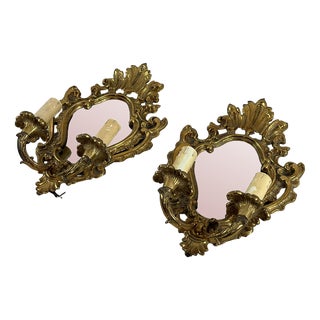 Mid-Century Modern Wall Lamps with Mirror, 1960s, Set of 2 For Sale