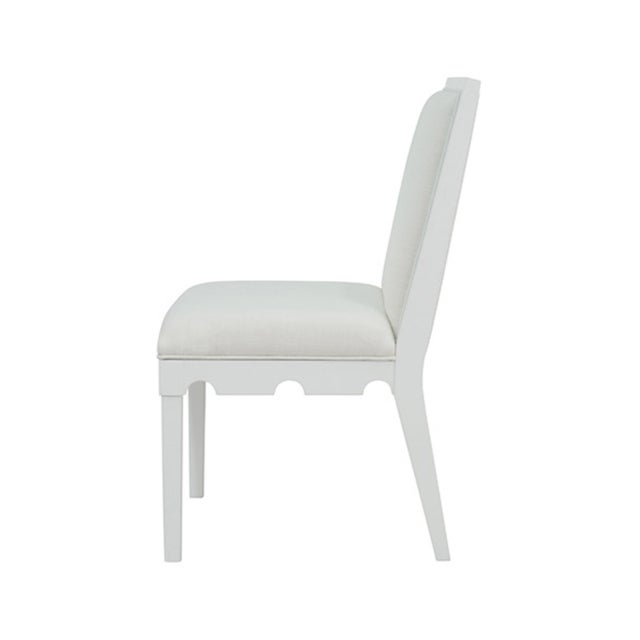 Contemporary Matthew Izzo Home Lanister Matte White Lacquer Dining Chair With Performance Linen Upholstery For Sale - Image 3 of 6
