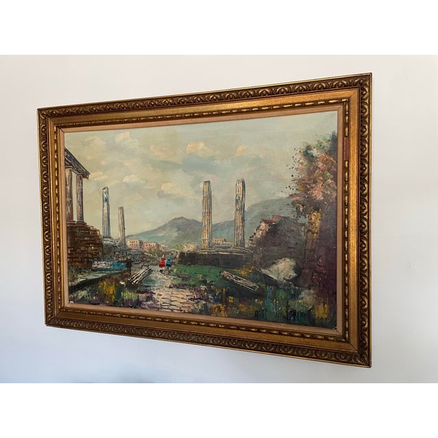 An oil painting of the Roman ruins. Vintage from the 1950s. Signed Silvi.