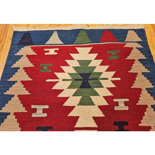 Vintage Turkish Kilim Area Rug, Handwoven Wool, Geometric Pattern, Red & Ivory, 2x3 For Sale - Image 4 of 11